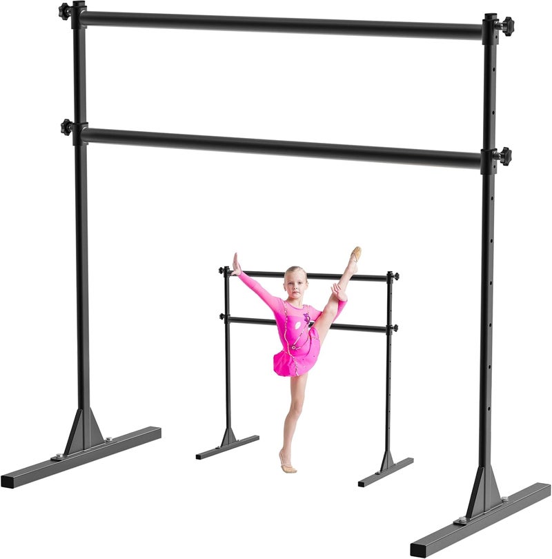 BeneLabel بار الباليه القابل للتعديل بارتفاع 4FT/5FT/6FT مع غلاف قماشي، بار باليه مزدوج محمول بسعة 350 رطل، بار رقص ثقيل للتمارين المنزلية، التمدد - Image 1